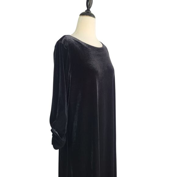 Susan Graver Stretch Velvet Swing Dress Black XL 3/4 Sleeve Holiday Party - Picture 3 of 15